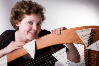 Mary with her lever harp and bunting!